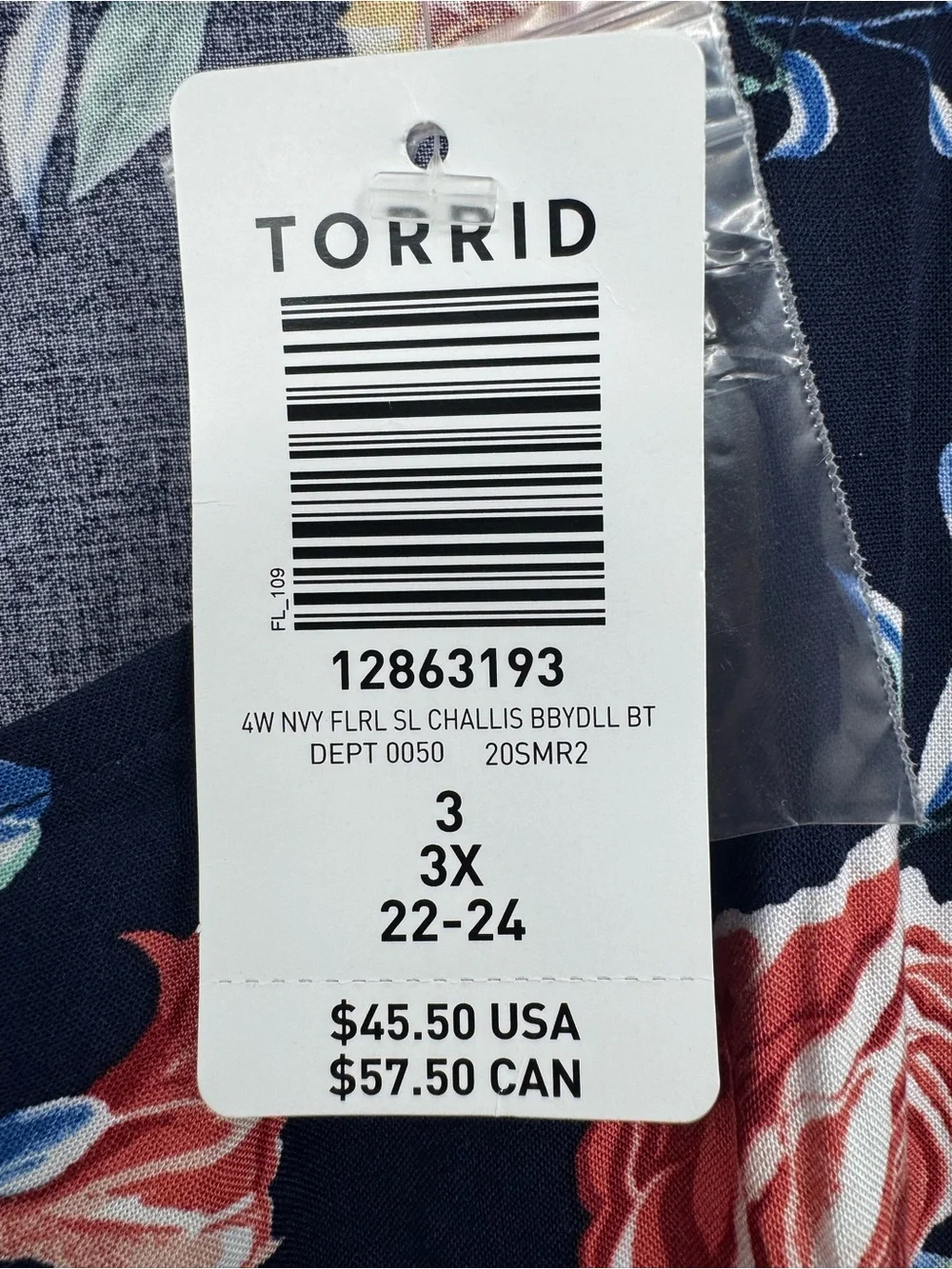 Torrid Floral Babydoll Tunic Tank Top Navy Blue Sleeveless Rayon Blouse 3X NWT